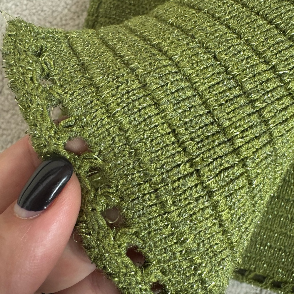 Torn by Ronny Kobo Madi Dress in metallic green sexy beach crochet midi sz m - Picture 6 of 15